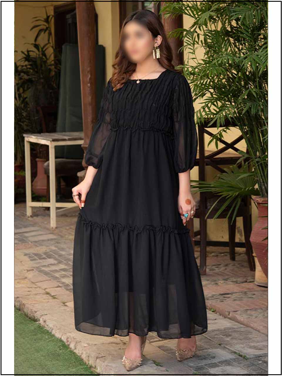 chiffon maxi dress pakistani Japanese and Korean Style Waist-Cinching Chiffon Maxi Dress for Women