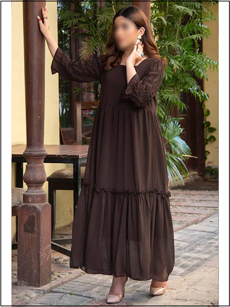 Chocolate Brown Chiffon Readymade Maxi With Elastic Sleeves 328 At Online Stores Chocolate Brown Chiffon Readymade Maxi With Elastic Sleeves 328 At Online Stores