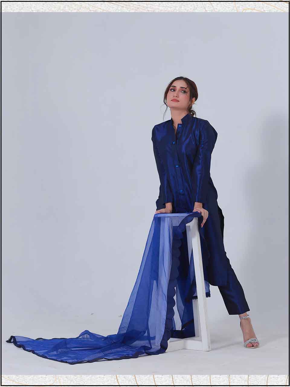 ATM7406JS | 3 Piece Blue Silk Readymade  Suit