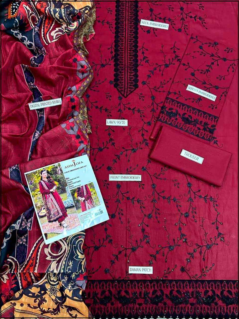 Asim Jofa - 3PC EMBROIDERED LUXURY LAWN SUIT