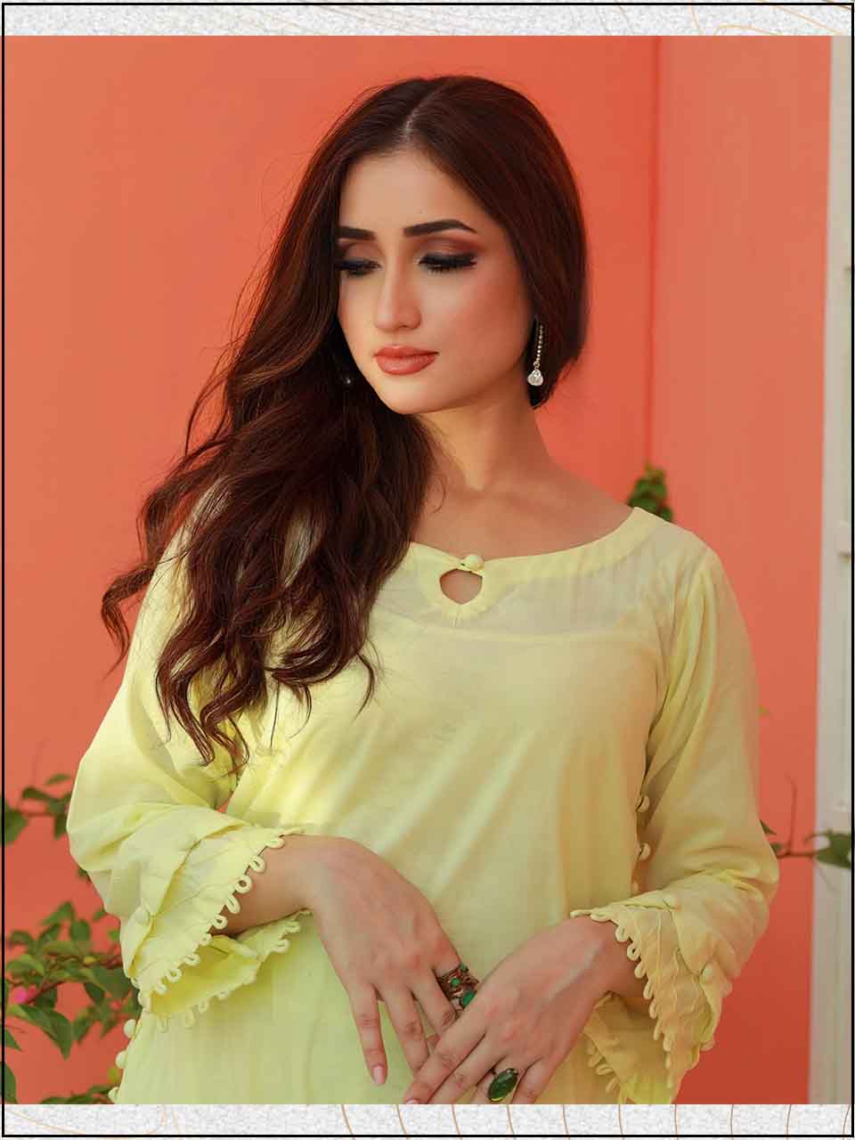 ATM7405JS | 3 Piece Lemon Yellow Luxe Cotton Readymade  Suit