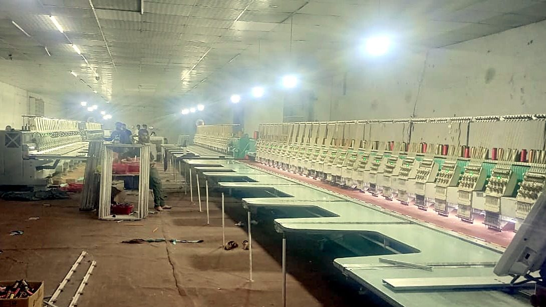 Multi-head embroidery machines at AT80 Stitching Studio, Faisalabad