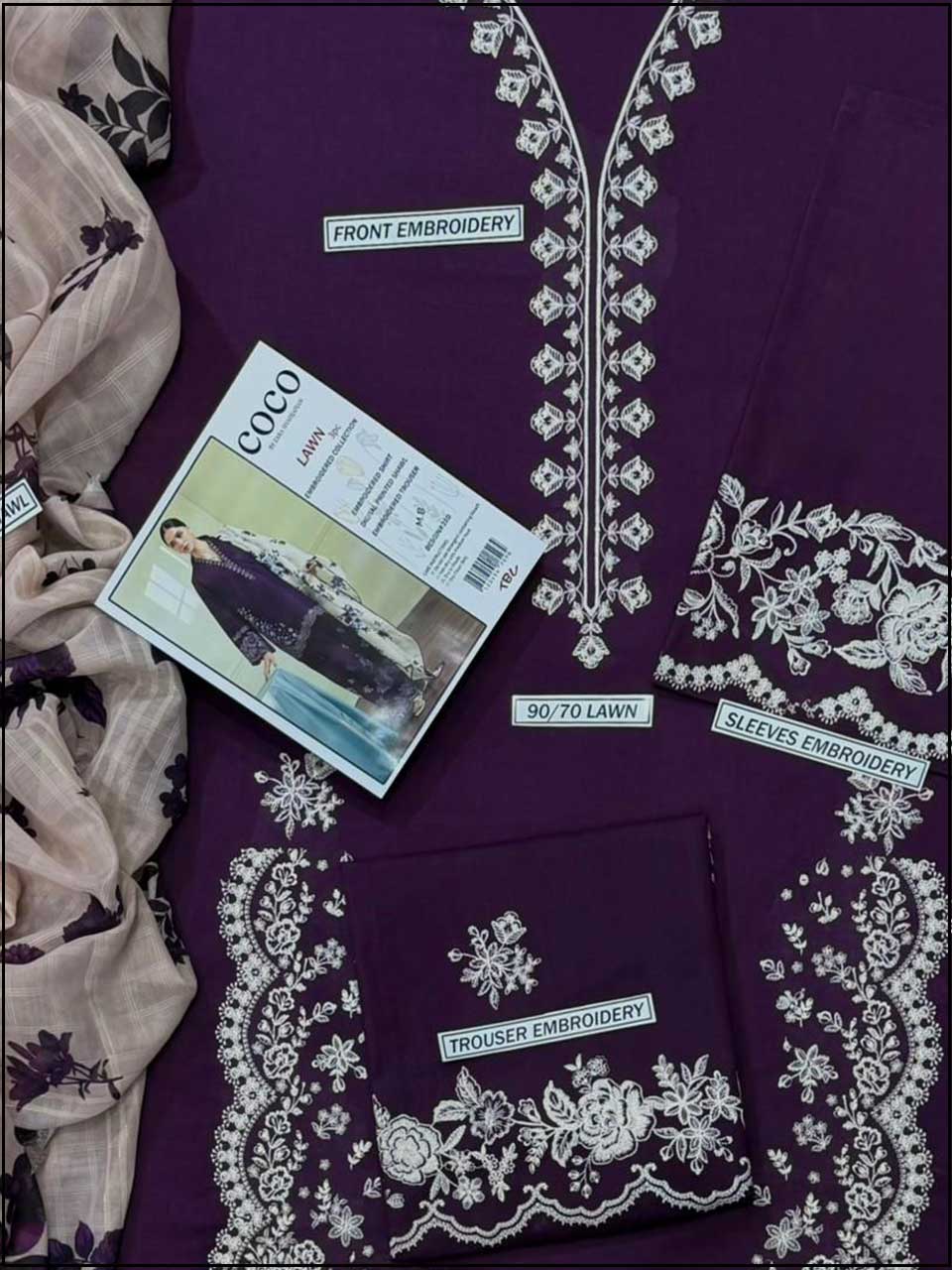 COCO - 3PC EMBROIDERED LUXURY LAWN SUIT