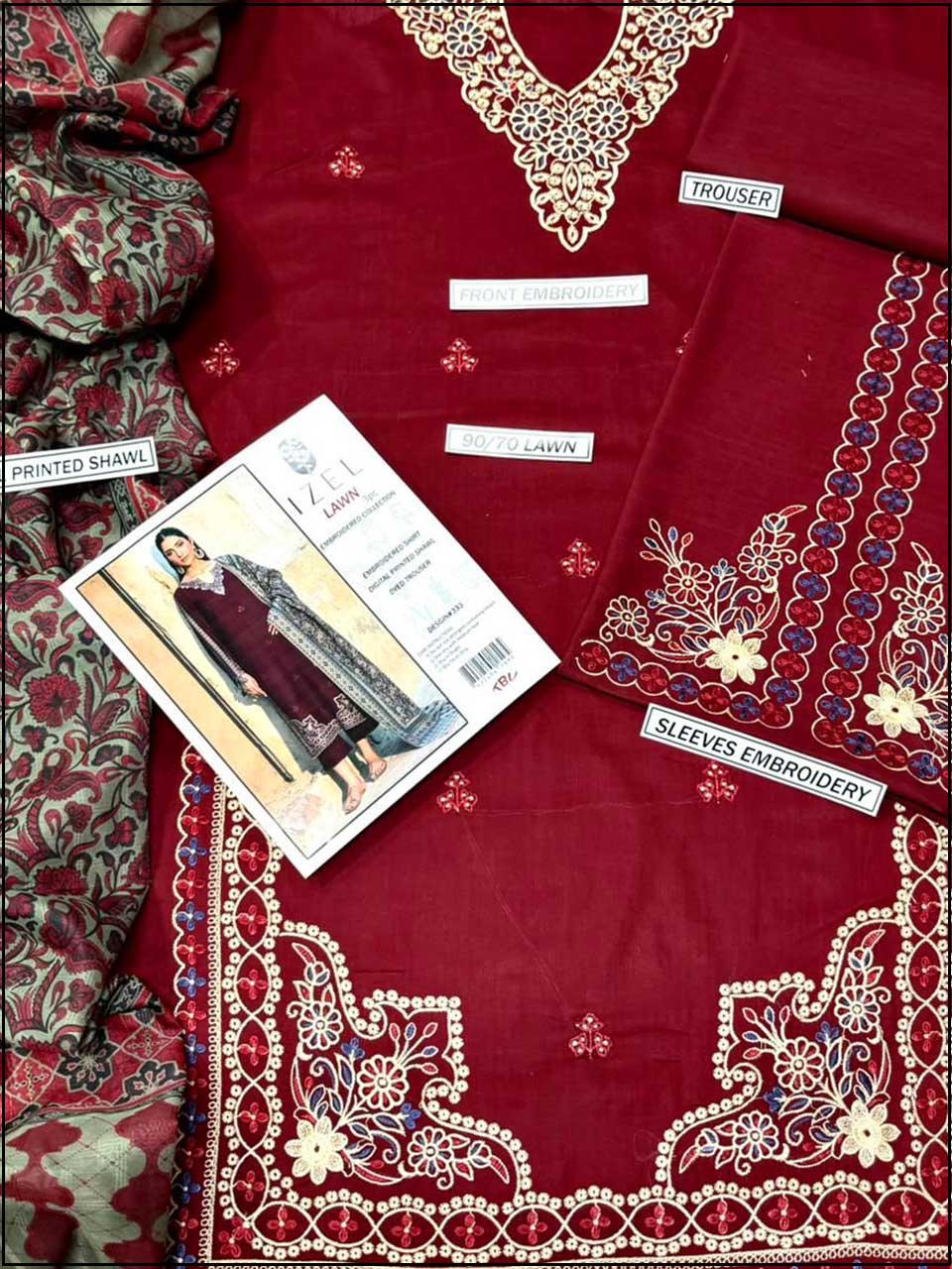 Izel - 3PC EMBROIDERED LUXURY LAWN SUIT