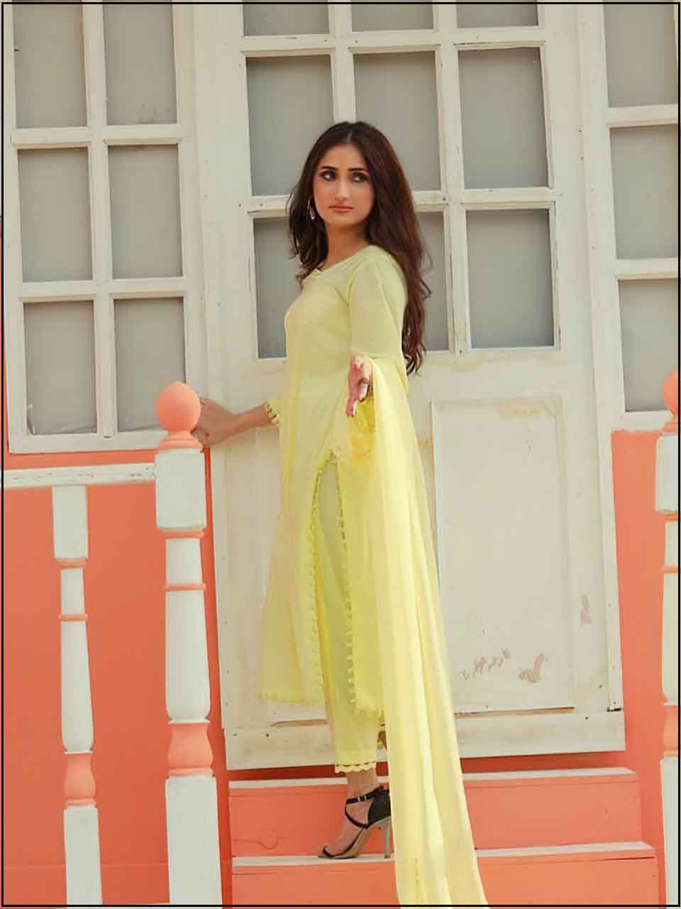 ATM7405JS | 3 Piece Lemon Yellow Luxe Cotton Readymade  Suit