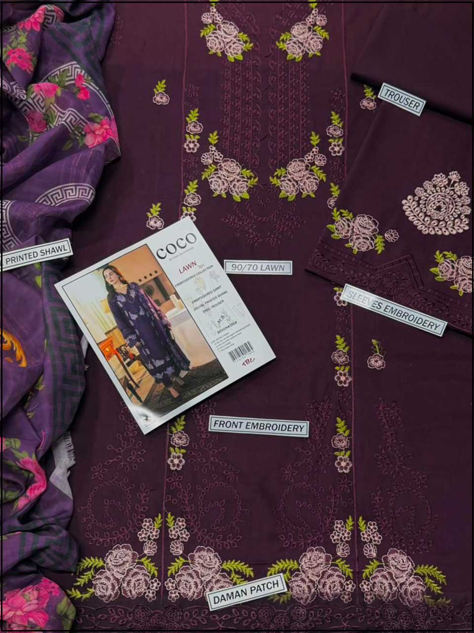 COCO - 3PC EMBROIDERED LUXURY LAWN SUIT