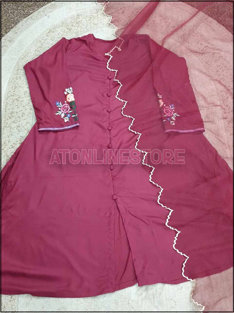 ATM24021 3-Piece Partywear Linen Readymade Embroidered Suit