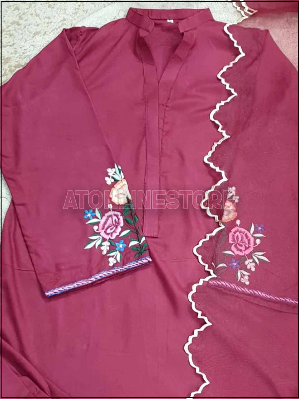 ATM24021 3-Piece Partywear Linen Readymade Embroidered Suit