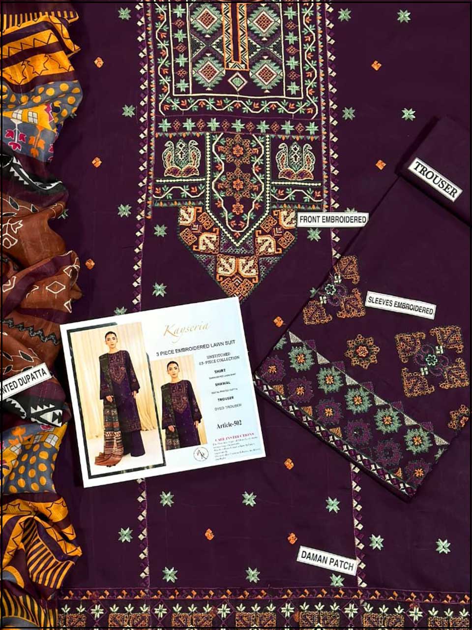 Kayseria - 3PC EMBROIDERED LUXURY LAWN SUIT