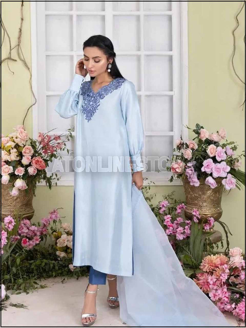 ATM24027 3-Piece Silk Partywear Readymade Embroidered Suit