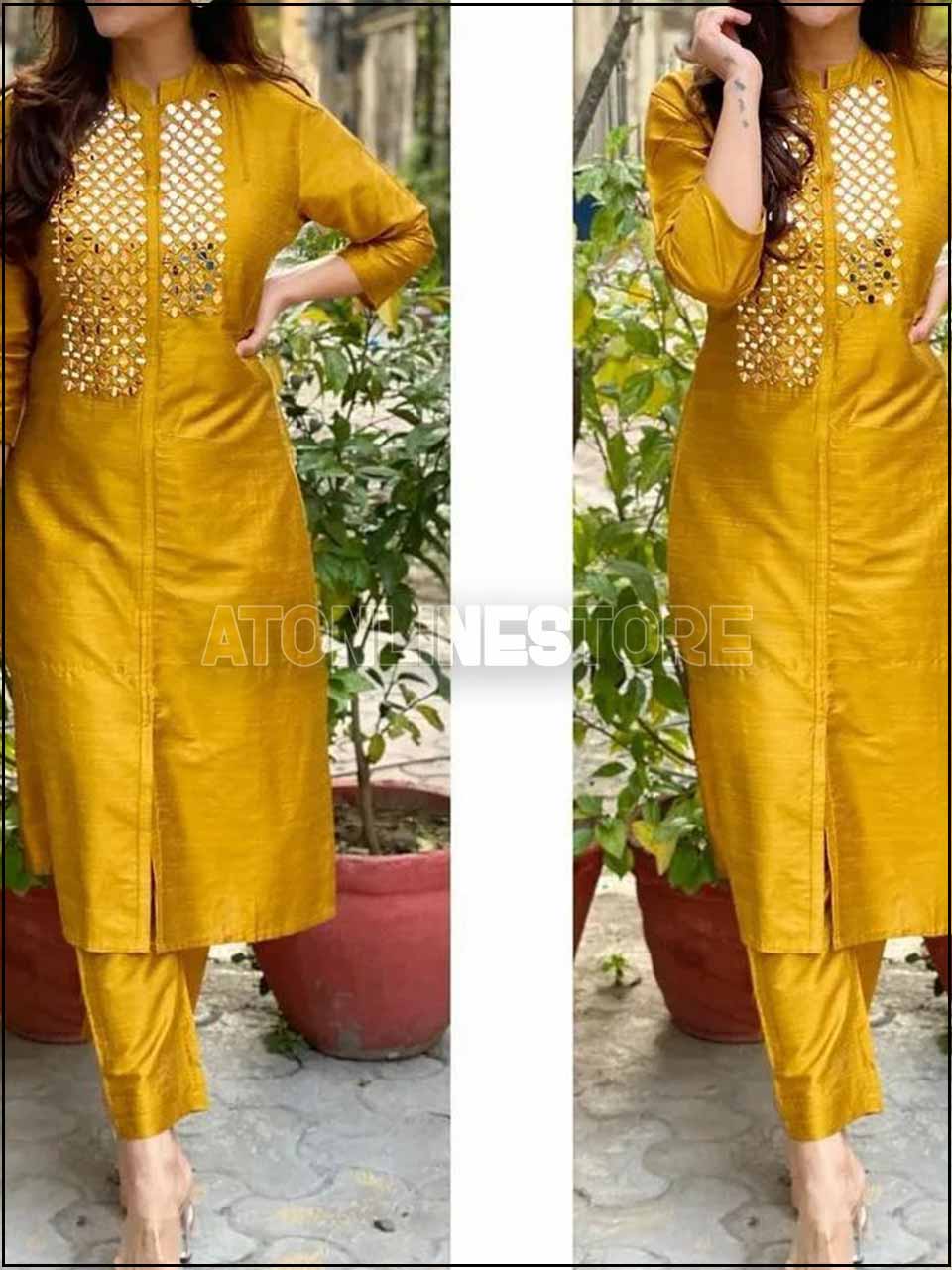 ATM24020 |  2-Piece Silk Readymade Suit With Mirror Embroidered