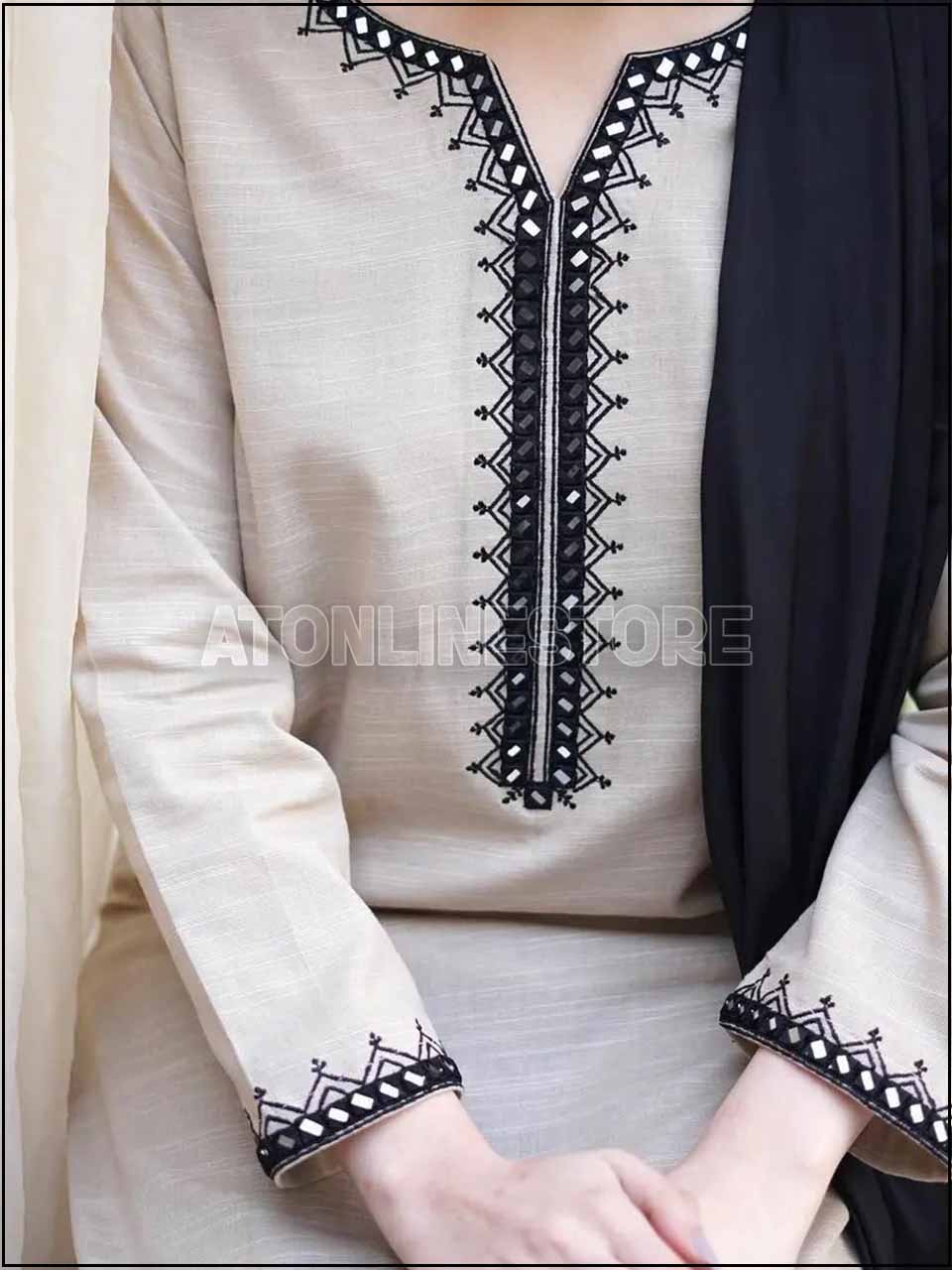 ATM24019 |  3-Piece Partywear Cotton Lawn Mirror Embroidered Suit