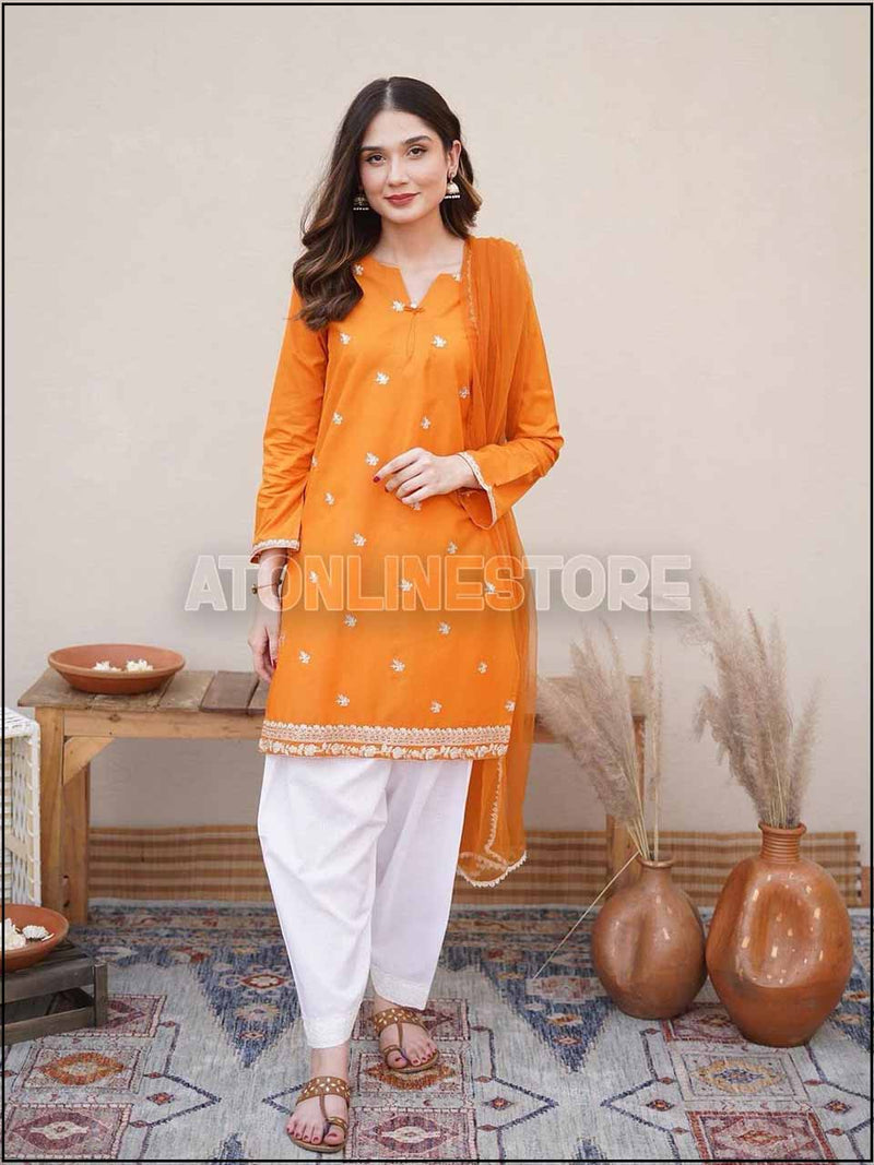 ATM24035 3-Piece Lawn Partywear Readymade Embroidered Suit