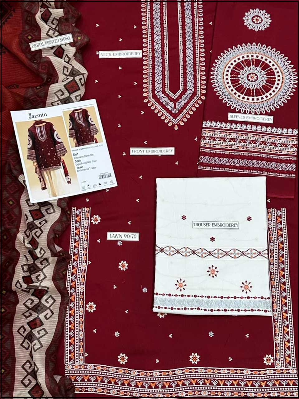 Jazmin - 3PC EMBROIDERED LUXURY LAWN SUIT