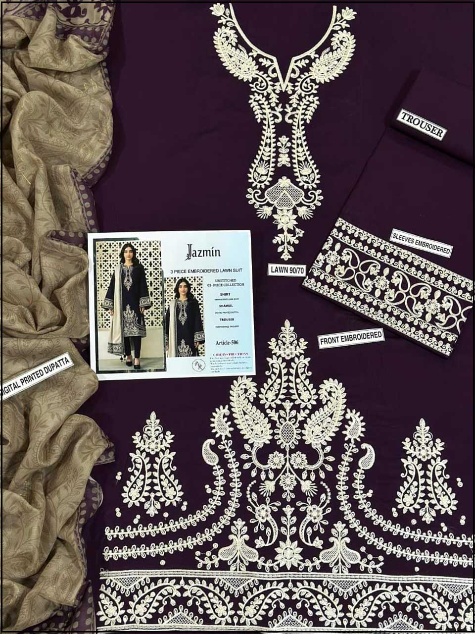 Jazmin - 3PC EMBROIDERED LUXURY LAWN SUIT