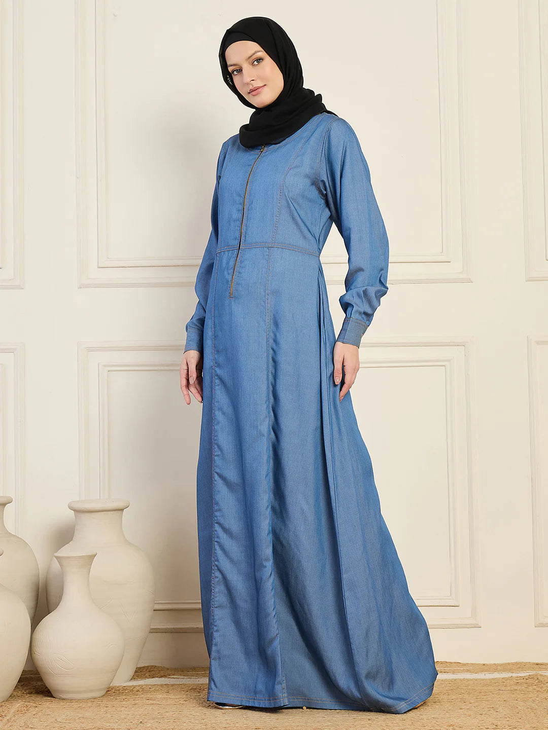 ATM26303 | Denim Abaya With Black Georgette Hijab