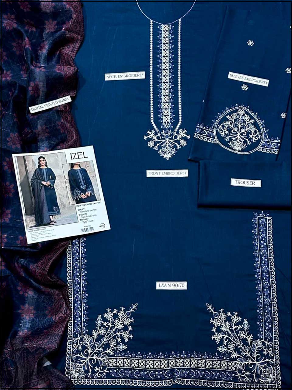 Izel - 3PC EMBROIDERED LUXURY LAWN SUIT