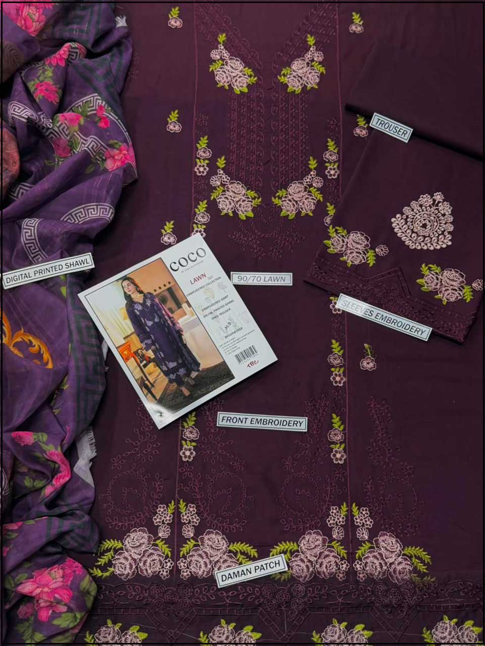 COCO - 3PC EMBROIDERED LUXURY LAWN SUIT