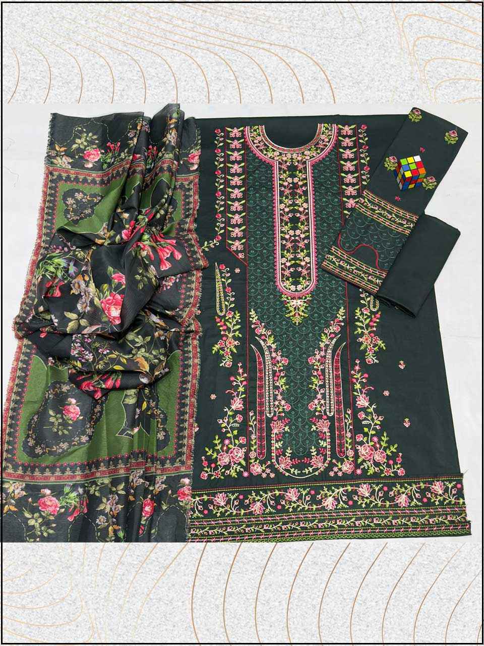 ATM26054 | Hussain Rehar 3PC EMBROIDERED LUXURY LAWN SUIT
