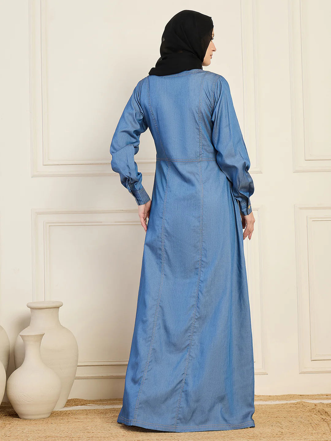 ATM26303 | Denim Abaya With Black Georgette Hijab
