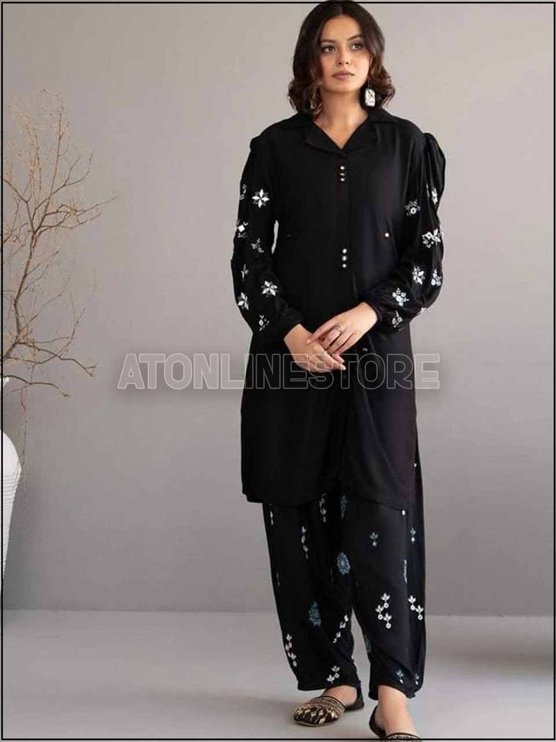 ATM24064 2-Piece Linen Readymade Embroidered Suit