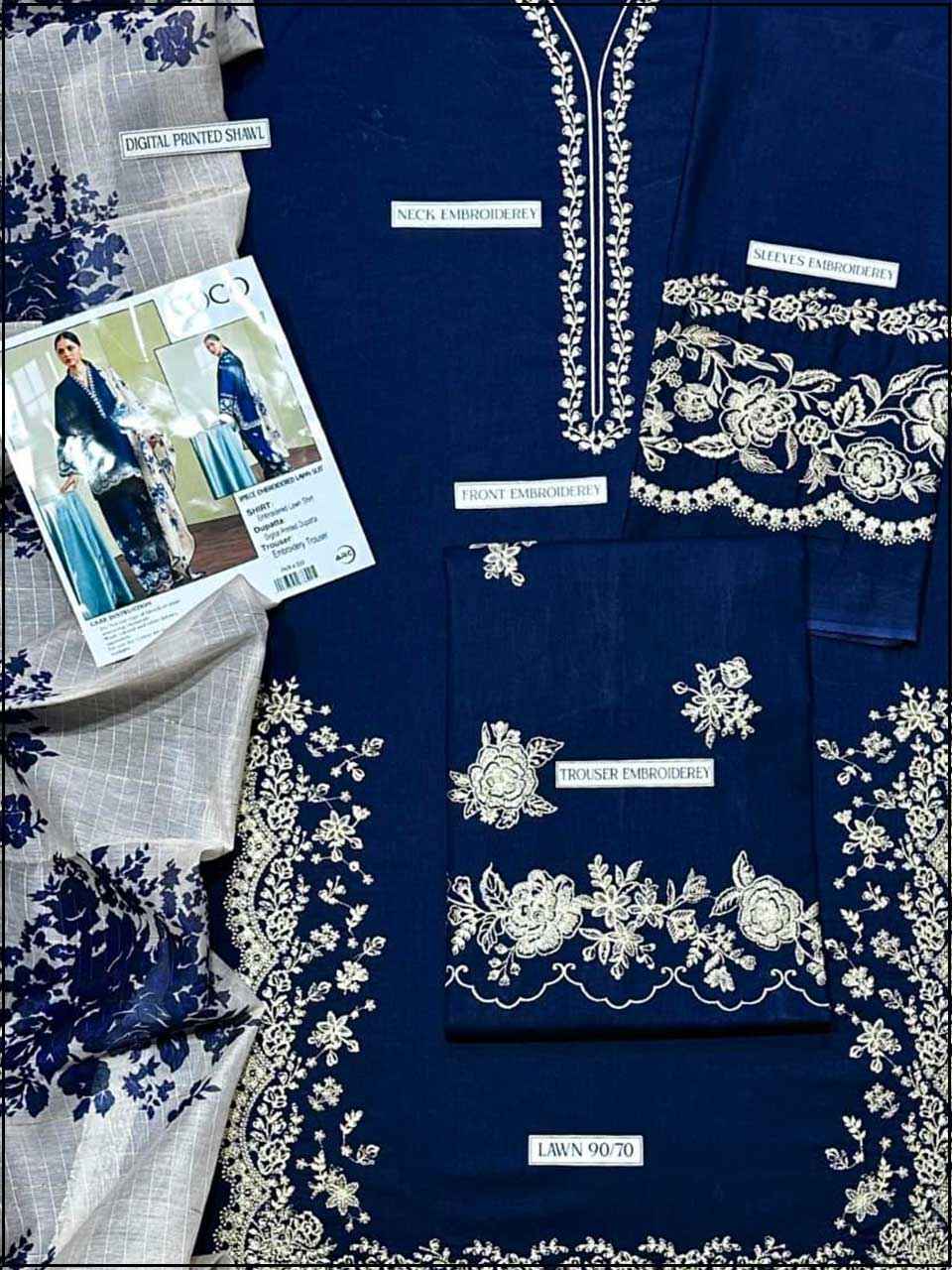 COCO- 3PC EMBROIDERED LUXURY LAWN SUIT