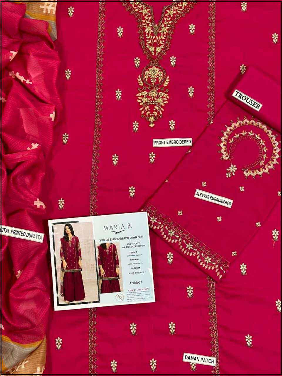 Maria. B. - 3PC EMBROIDERED LUXURY LAWN SUIT