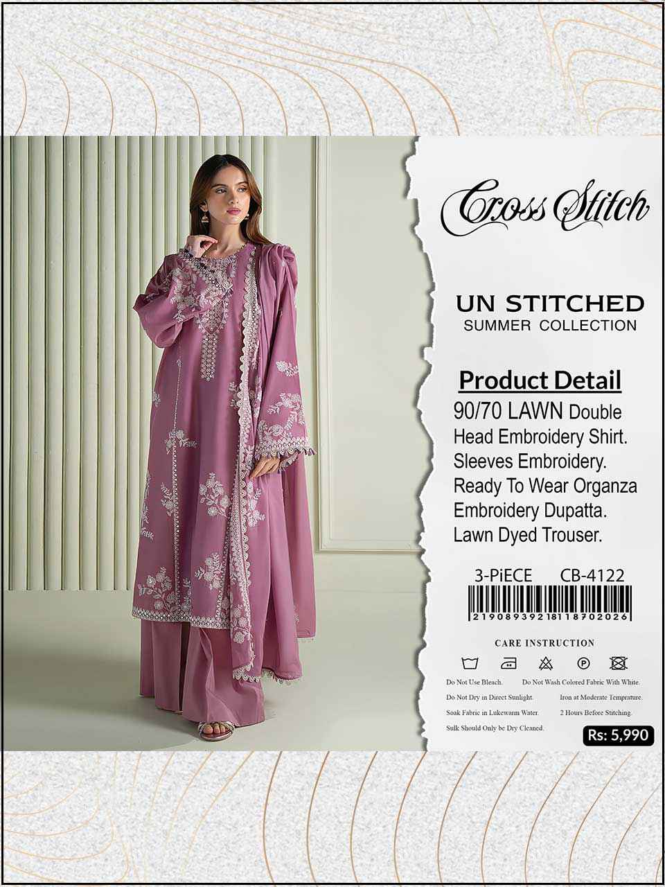 ATM26074 | Cross Stitch 3PC EMBROIDERED LUXURY LAWN SUIT