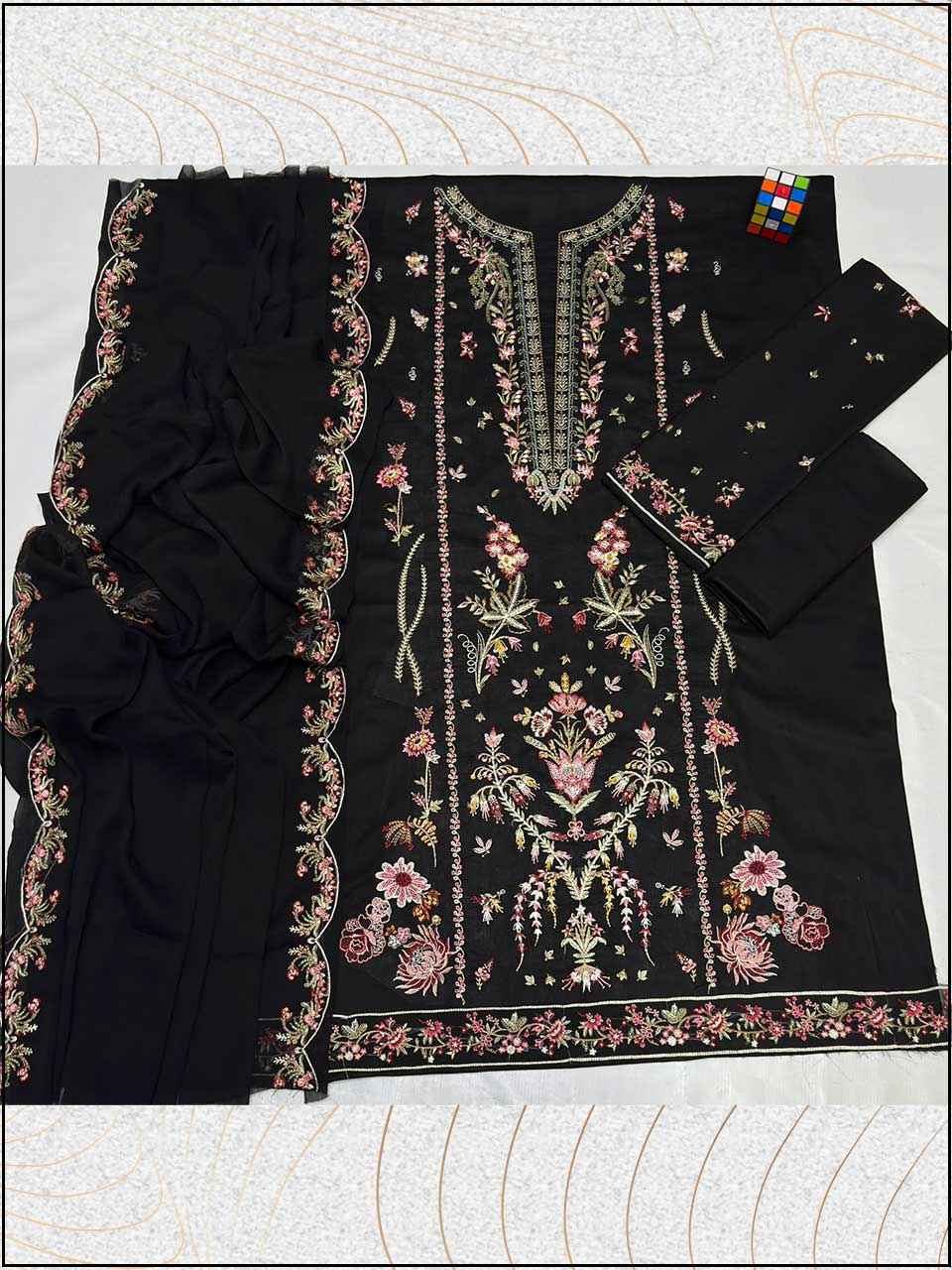 ATM26073 | Qalamkar 3PC EMBROIDERED LUXURY LAWN SUIT