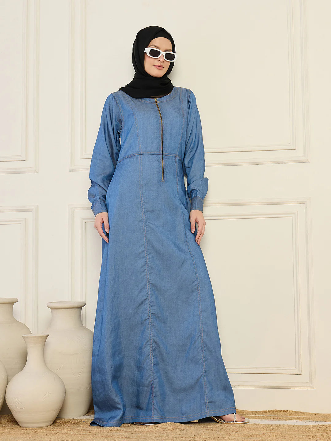 ATM26303 | Denim Abaya With Black Georgette Hijab