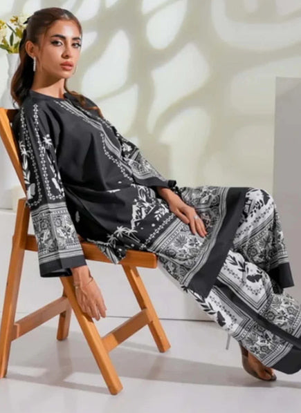 AT|80-1005|Wholesale Offer| Digital Printed Poly Lawn 2 Piece Suit Co-Ord Set