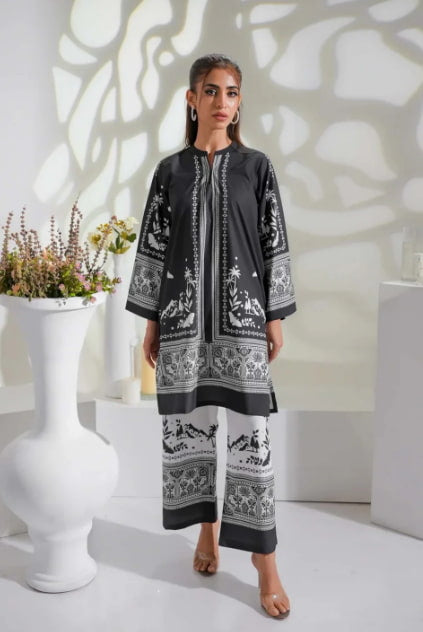AT|80-1005|Wholesale Offer| Digital Printed Poly Lawn 2 Piece Suit Co-Ord Set