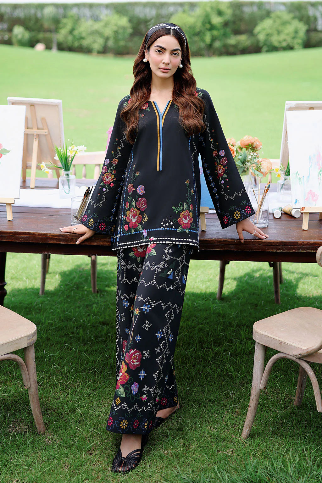 AT|80-1009|Wholesale Offer| Digital Printed Poly Lawn 2 Piece Suit Co-Ord Set