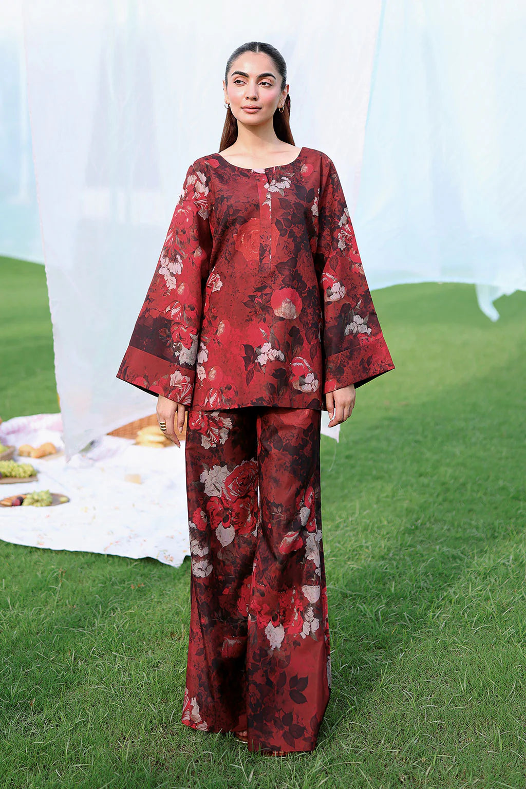 AT|80-1010|Wholesale Offer| Digital Printed Poly Lawn 2 Piece Suit Co-Ord Set