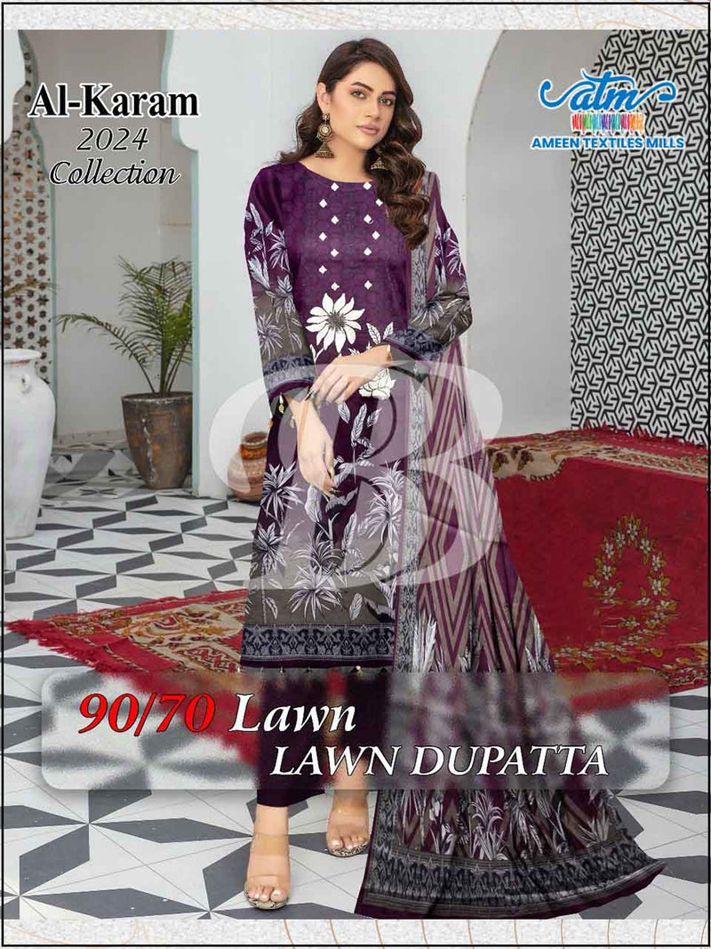 ATM-US-242411 3PC Lawn Embroidered Unstitched Suit