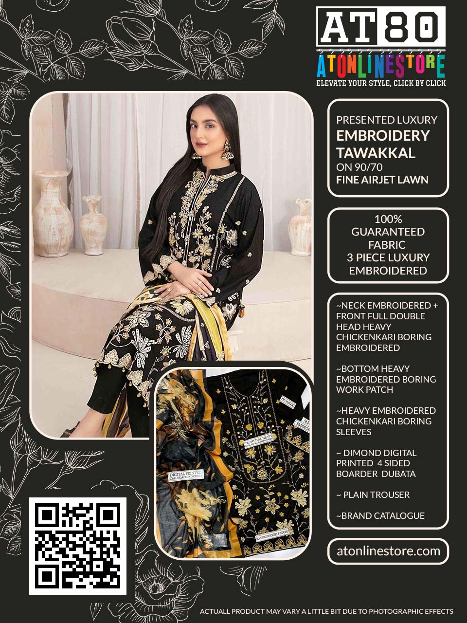 TAWAKKAL- 3PC EMBROIDERED LUXURY LAWN SUIT CB