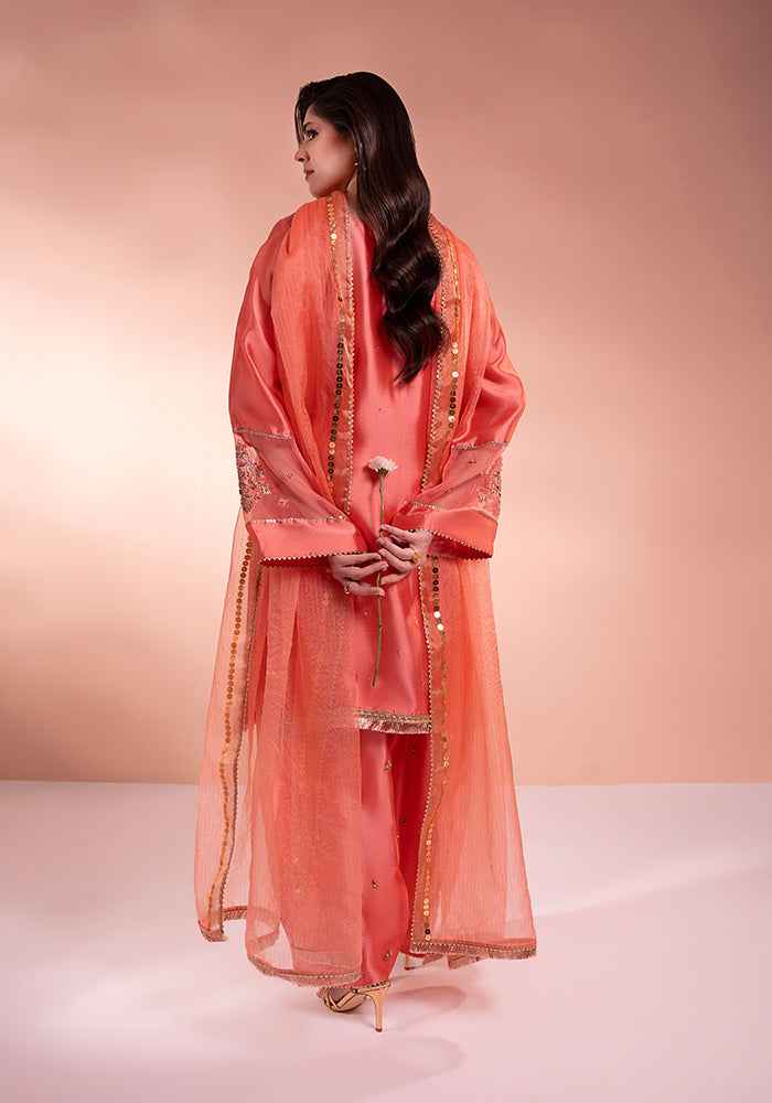 ATM25047 | TayFar 3 Piece Party Wear Embellished Peach Orange Suit