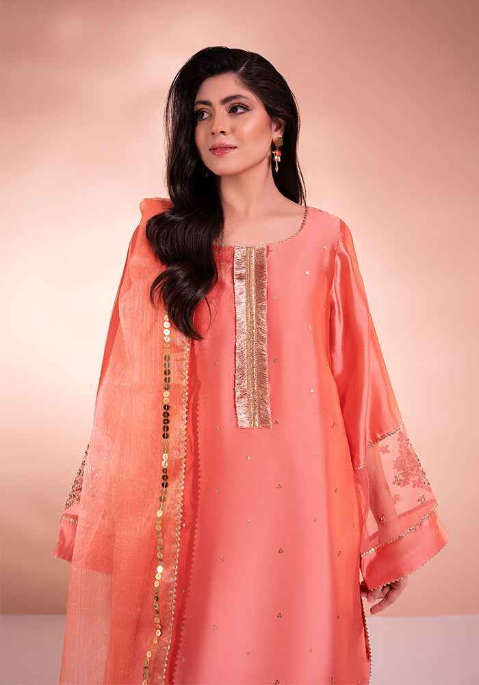 ATM25047 | TayFar 3 Piece Party Wear Embellished Peach Orange Suit
