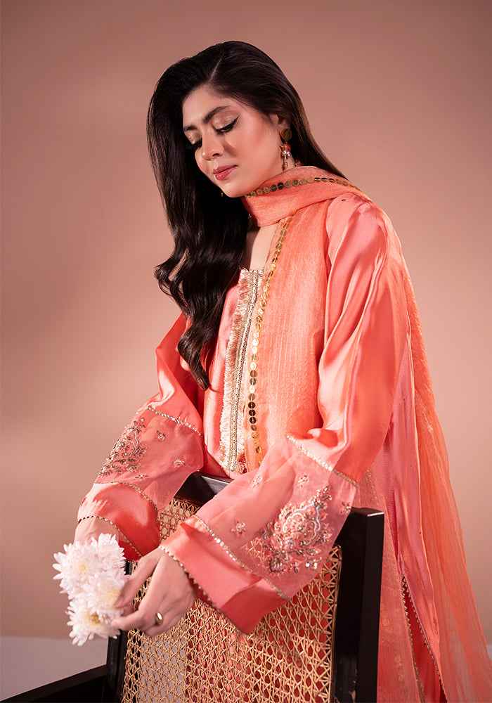 ATM25047 | TayFar 3 Piece Party Wear Embellished Peach Orange Suit