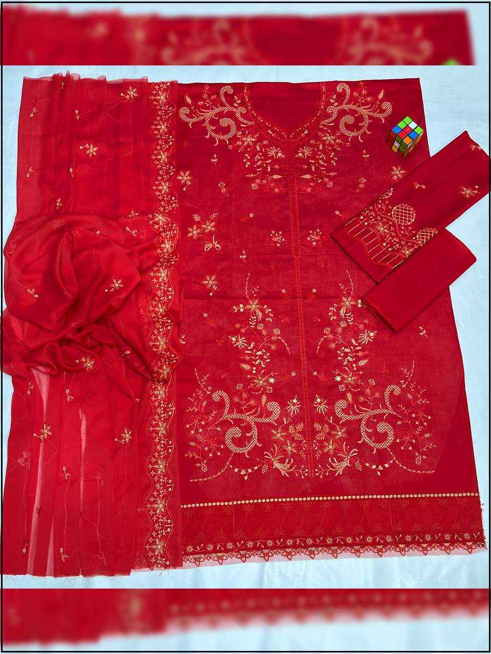 ATM25049 | Qalamkar 3PC EMBROIDERED LUXURY LAWN SUIT