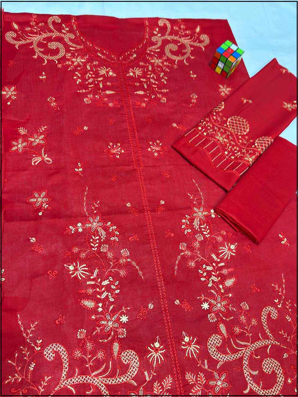 ATM25049 | Qalamkar 3PC EMBROIDERED LUXURY LAWN SUIT