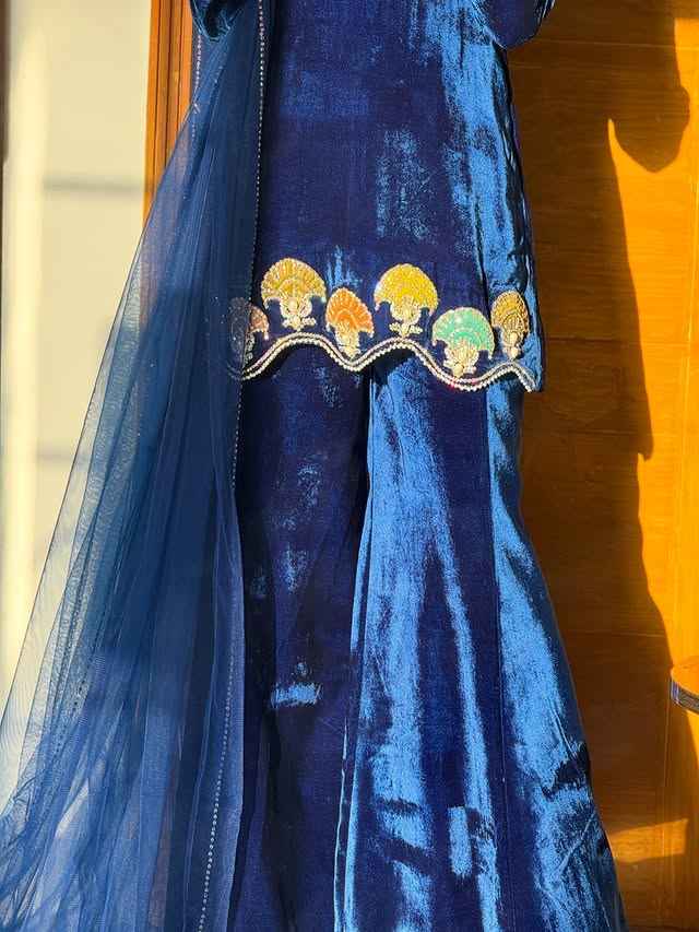 ATM26086 | SF Couture Blue Velvet Sharara Set