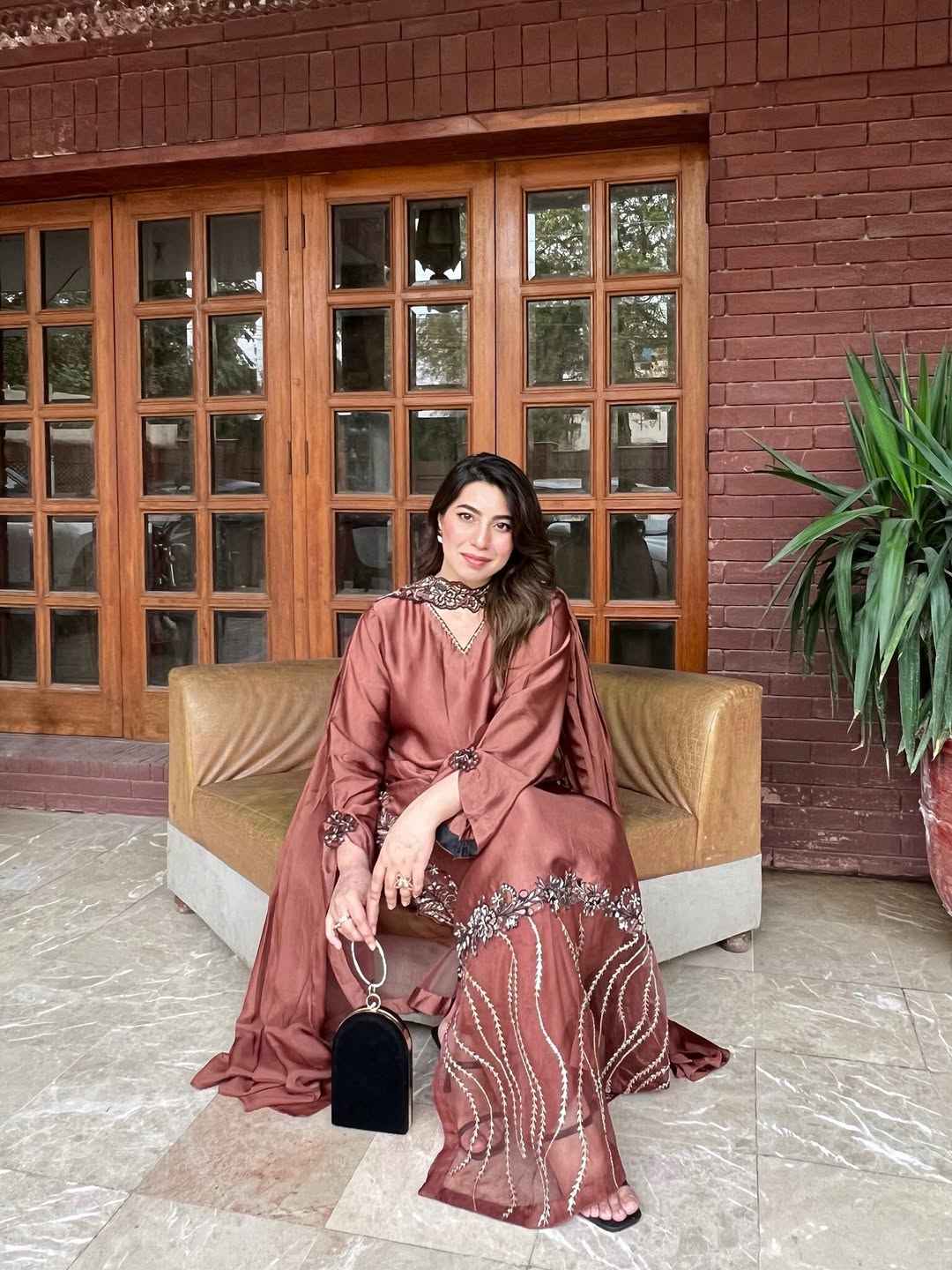 ATM26091 | Copper Rose Embroidered Silk Kaftan Set
