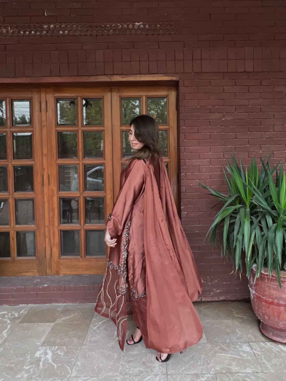 ATM26091 | Copper Rose Embroidered Silk Kaftan Set