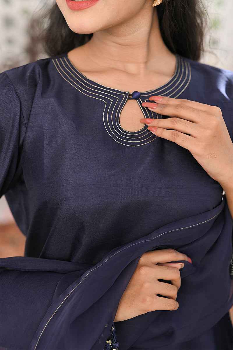 ATM26094 | Blue Silk 3 Piece Ready To Wear Suit