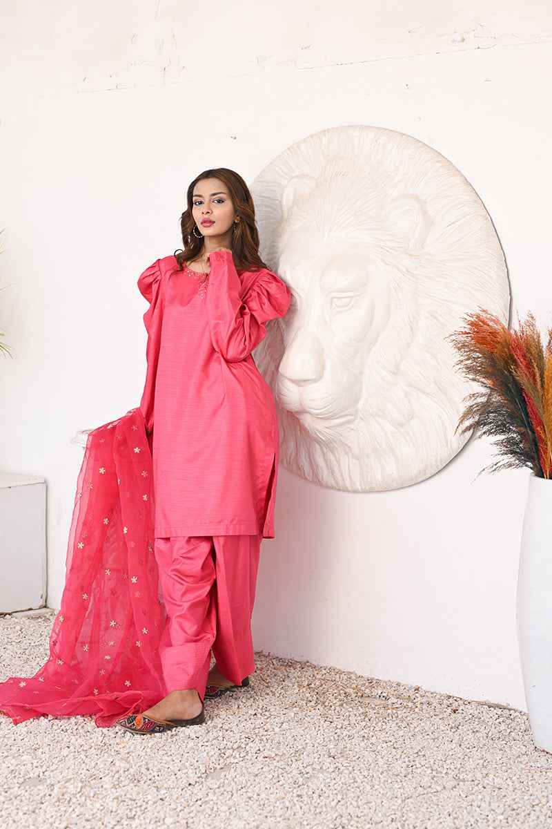 ATM26095 | Pink Silk 3 Piece Ready To Wear Suit