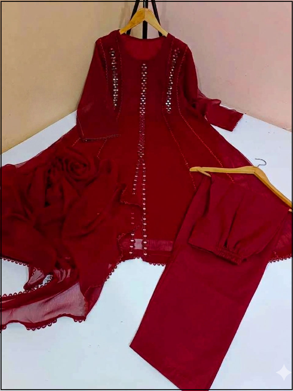 ATM26113 | Front-Open Mirror Work Chiffon 3-Piece Suit