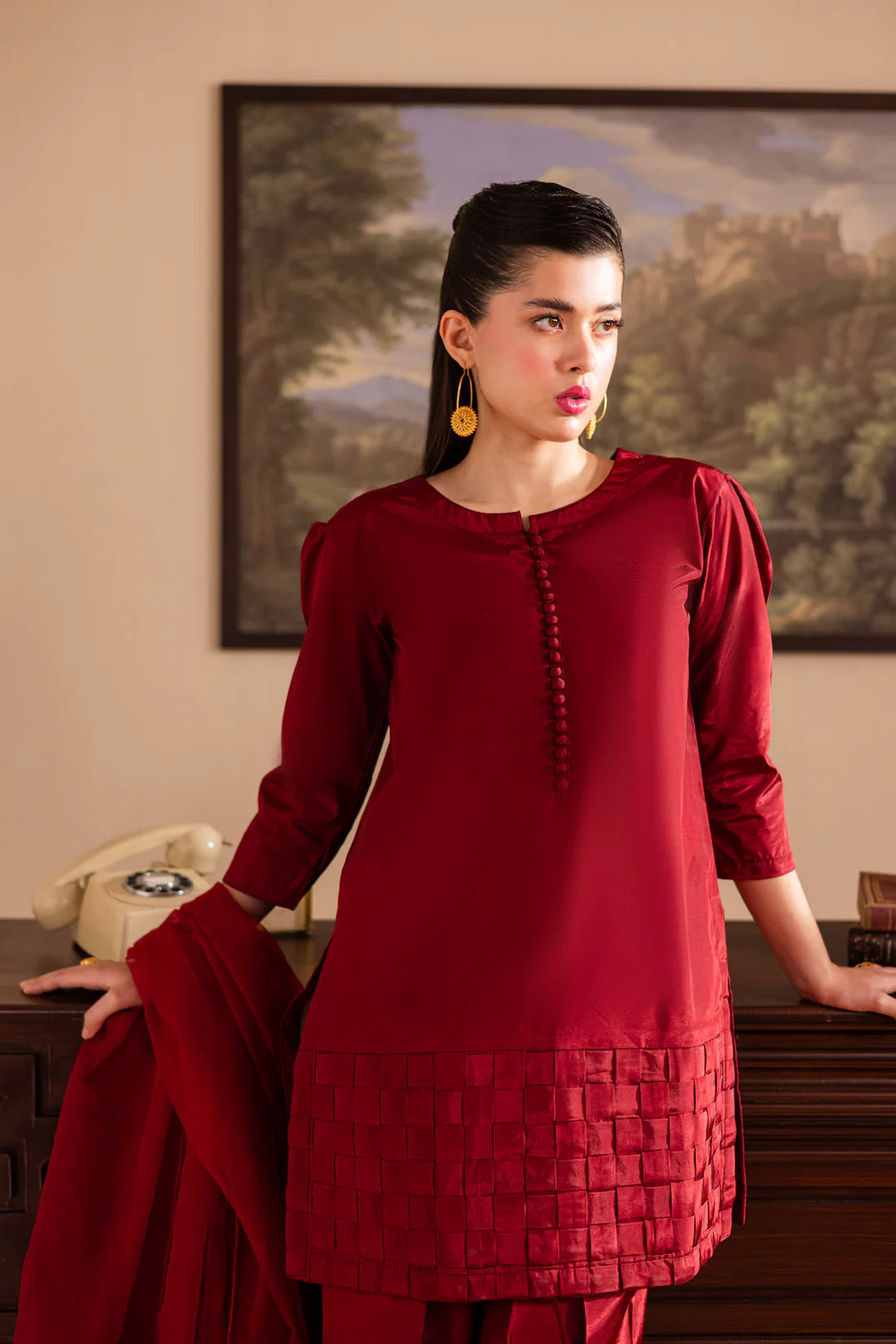 ATM26125 | Pakistani Designer 3 Piece Silk Suit Chatai Design
