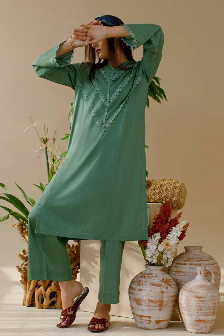 ATM26135 | Designer's Solid Green Ready To Wear Co-Ord Set