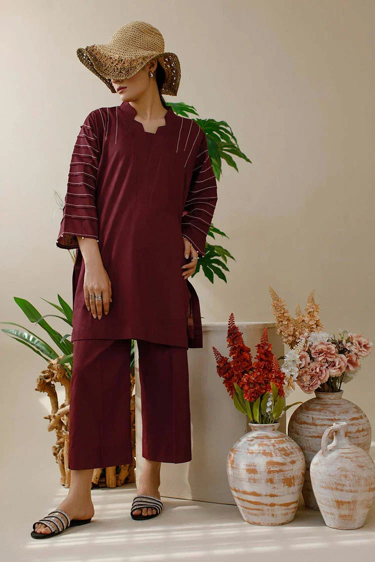 ATM26136 | Designer's Solid Maroon Ready To Wear Co-Ord Set